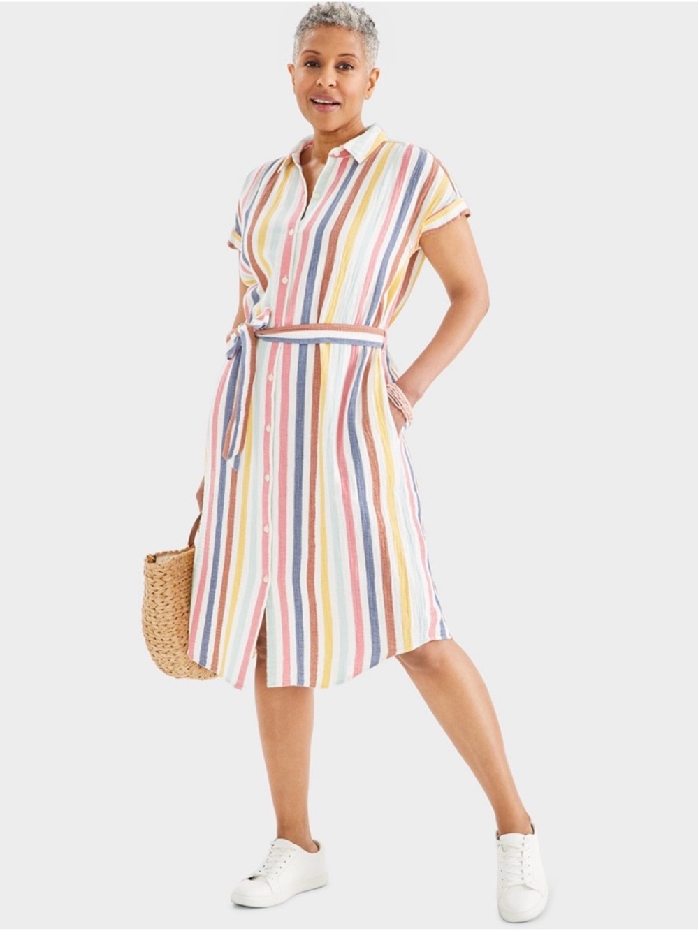 STYLE & CO Colorful Cotton Gauze Short-Sleeve Shirt Dress - Size XL - LIKE NEW